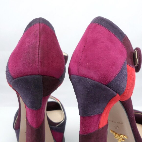 NIB$990 Collection Prada Patchwork d’Orsay Ankle Strap Platform Heels Vintage 37 - Picture 9 of 16